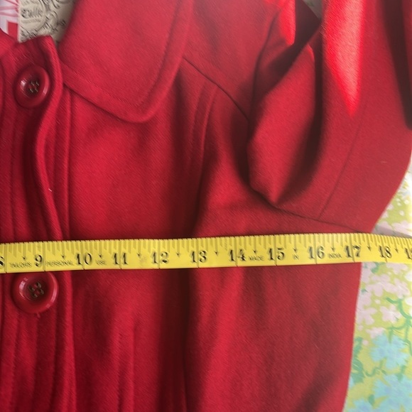 Tulle | Wool Blend Cherry Red Mid Length Pea Coat Size XS Winter Cozy Holiday - Picture 6 of 8